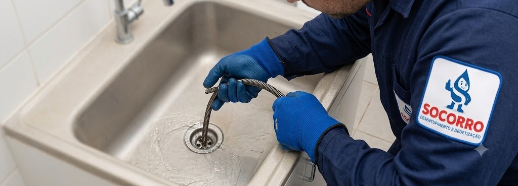 Profissional realizando Desentupimento de Esgoto, Pias, Ralos e Vasos Sanitários em Navegantes