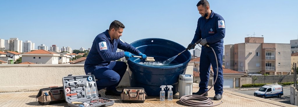 Profissional realizando Limpeza e Higienização de Caixas D'água em Navegantes